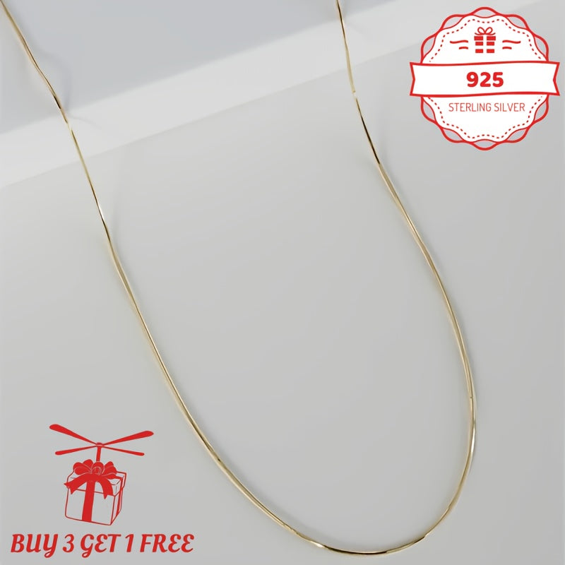 Handmade, 1mm24K 24K gold plated Plated 925 Sterling Silvery Round Snake Bone Chain Necklace Teenager'S Necklace, Vintage Fine Jewelry Gift For Her/Mom/Girlfriend, Elegant Gift Box (Buy 3 Get 1 Free), For Teenager