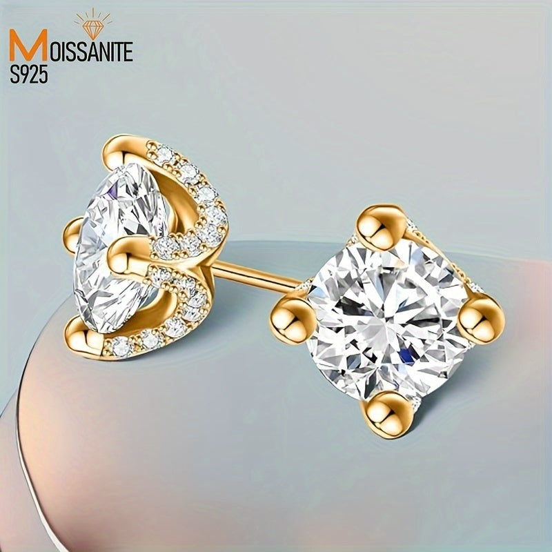 1 Pair Of 1 Carat Moissanite 925 925 Silvery Plated Stud Earrings, Luxurious, Bohemian Chic Design, Simple And Elegant Accessories for Men And Women, Ideal Gift for Valentine's Day, Christmas, Birthdays, Anniversaries And New Year's Celebrations