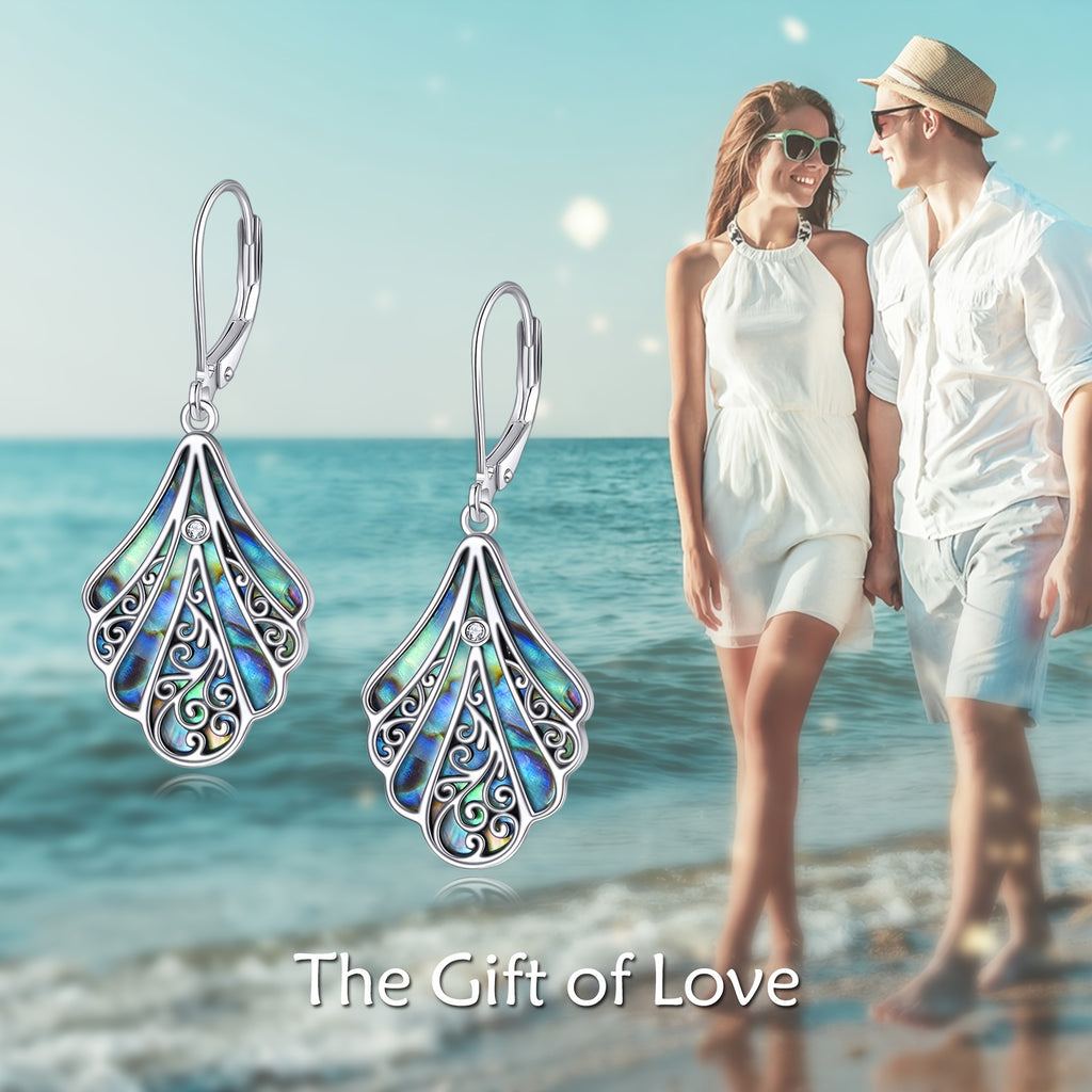 925 Sterling Silver Abalone Shell Drop Earrings, Women'S Hollow Bohemian Earrings, Jewelry Gift