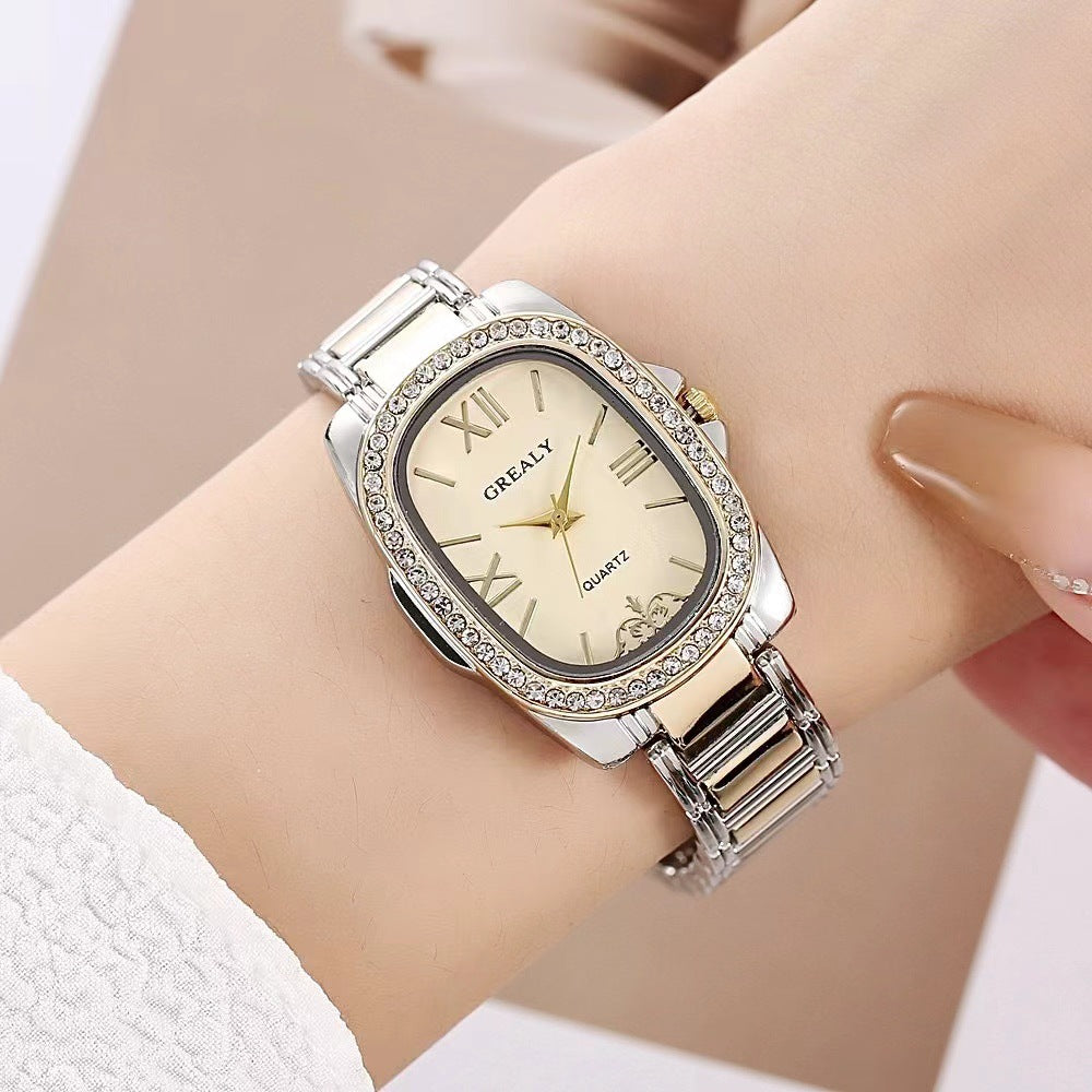 Women'S Elegant Oval Dial Watch Roman Dial Female Quartz Watch