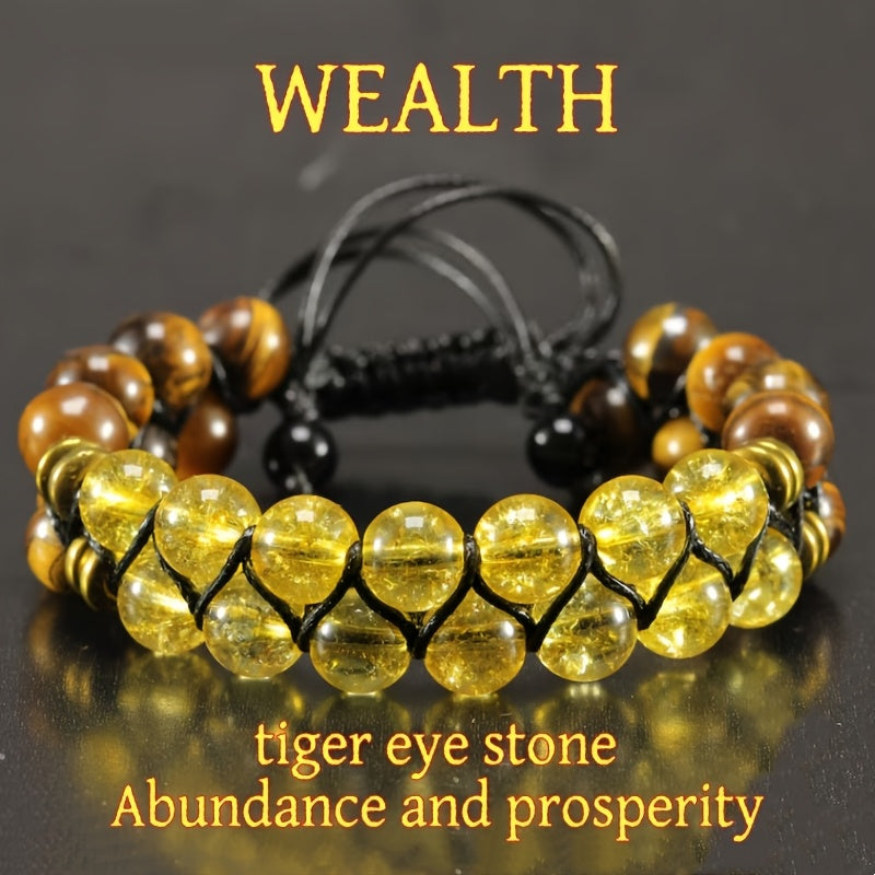 Natural Tiger Eye Stone Bracelet - Adjustable Tiger Eye Beads with Tiger Stripe Tiger' Eye Stone - Bohemian Male Jewelry for Luck, - Gift for & (No Plating)