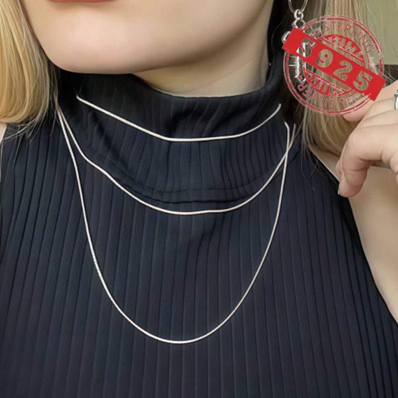 925 Sterling Silver Snake Bone Necklace, Hip-Hop Korean Style, Non-Plated Solid Chain for Parties and Music Festivals, Women'S Minimalist Jewelry Gift - 5pcs Set