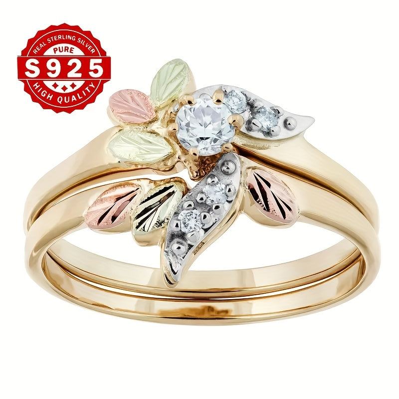 Stylish S925 Sterling Silver Ring Featuring a Leaf Motif And Synthetic Cubic Zirconia Inlay, Perfect for Everyday Use, Parties, Proposals, And Valentine'S Day Presents