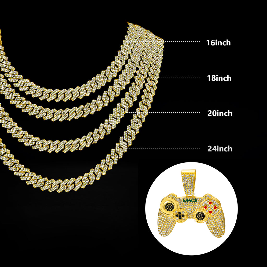 2pcs Fashionable Game Controller Pendant Necklace with Rhinestones - Men's Hip - Hop Cuban Chain, Ideal for Music Festivals, EDM Parties