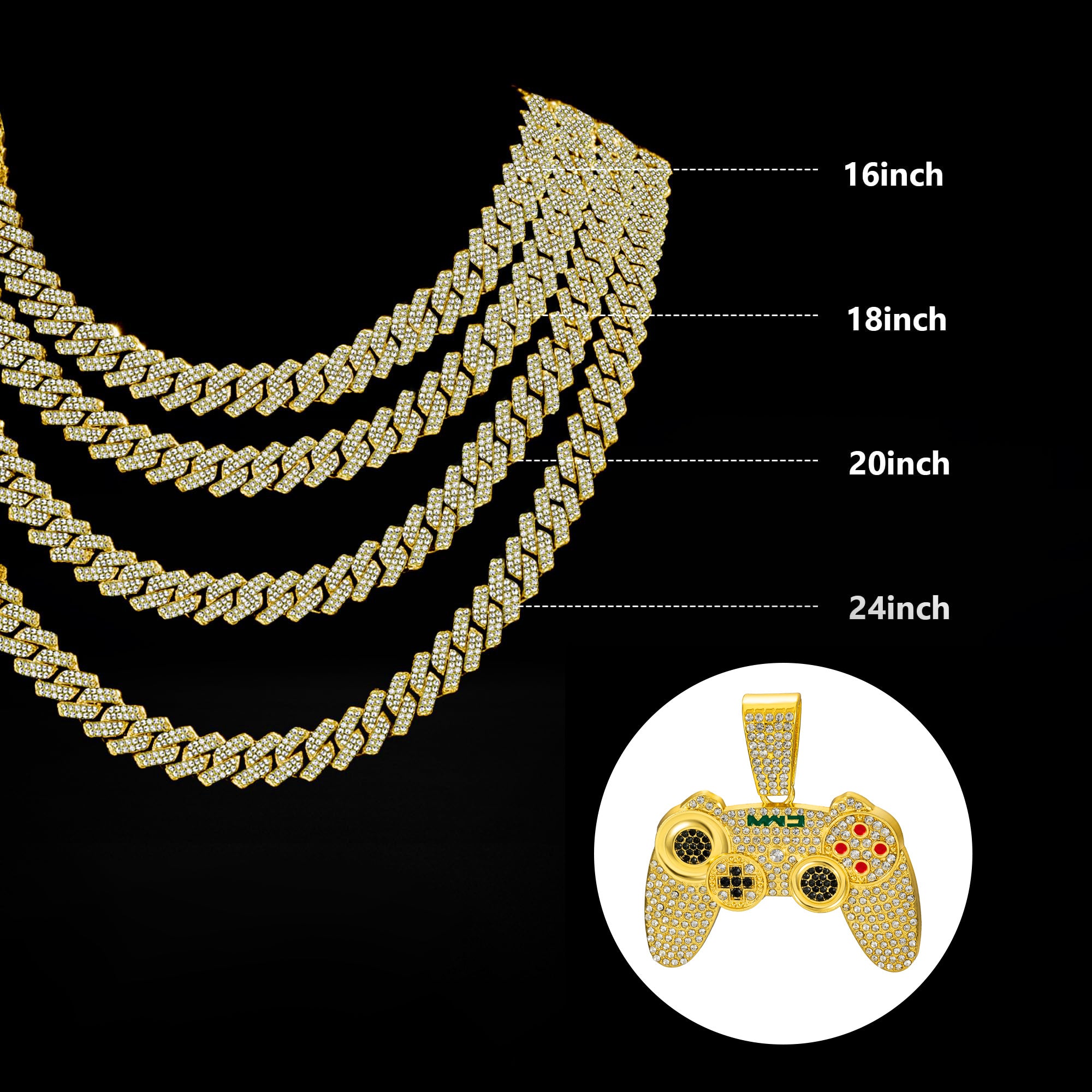 2pcs Fashionable Game Controller Pendant Necklace with Rhinestones - Men's Hip - Hop Cuban Chain, Ideal for Music Festivals, EDM Parties