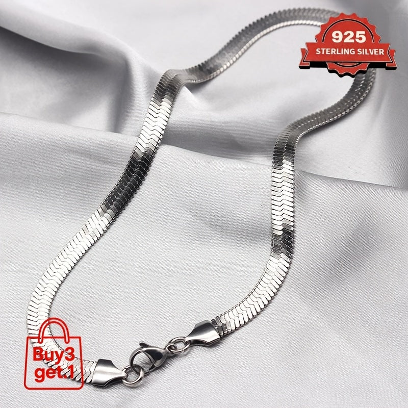 [Valentine's Day, Halloween] 2D Flat - 925 Sterling Silver Flat Snake Bone Necklace, Stylish And Simple, Can Be Stacked, Suitable For All Occasions, Valentine's Day, Halloween, Or As A Holiday Gift For Family And Friends. Comes With A Gift Box (Buy Three