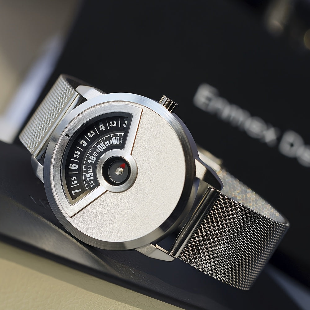 Modern Minimalist Watch - No Hands, Stainless Steel Strap, Quartz Movement, Battery-Powered (Non-Rechargeable) - Everyday & Formal Watch for Men & Women - Contemporary Industrial Design, Versatile Accessory, Sleek Timepiece, Premium Materials, Unique Time