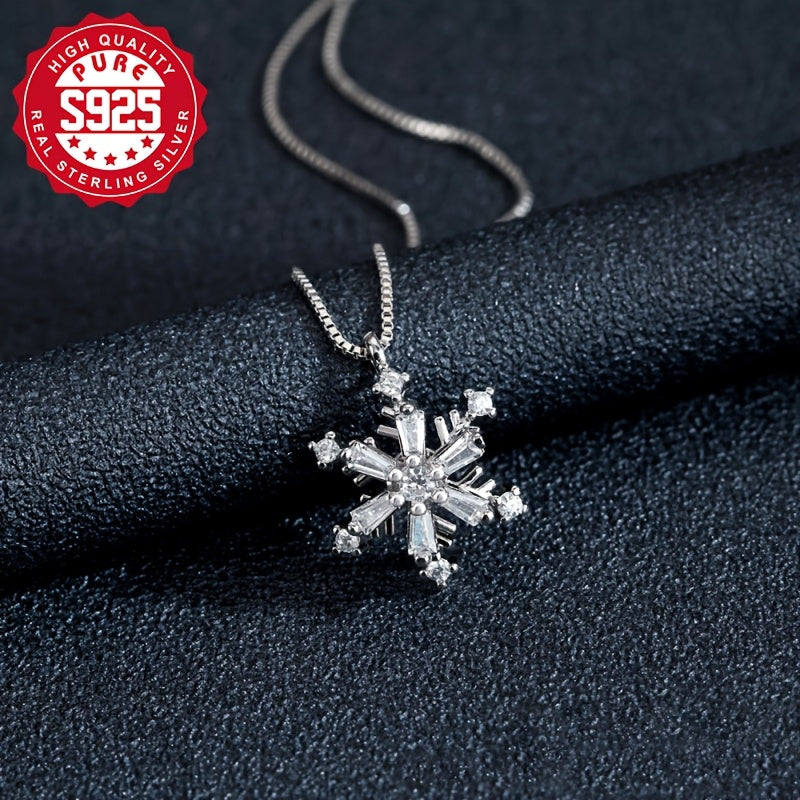 Elegant 925 Sterling Silver Windmill Snowflake Necklace for Women, Rotating Snowflake Pendant with Cubic Synthetic Zirconia Inlay, Hypoallergenic, Perfect Gift for Parties and Casual Attire