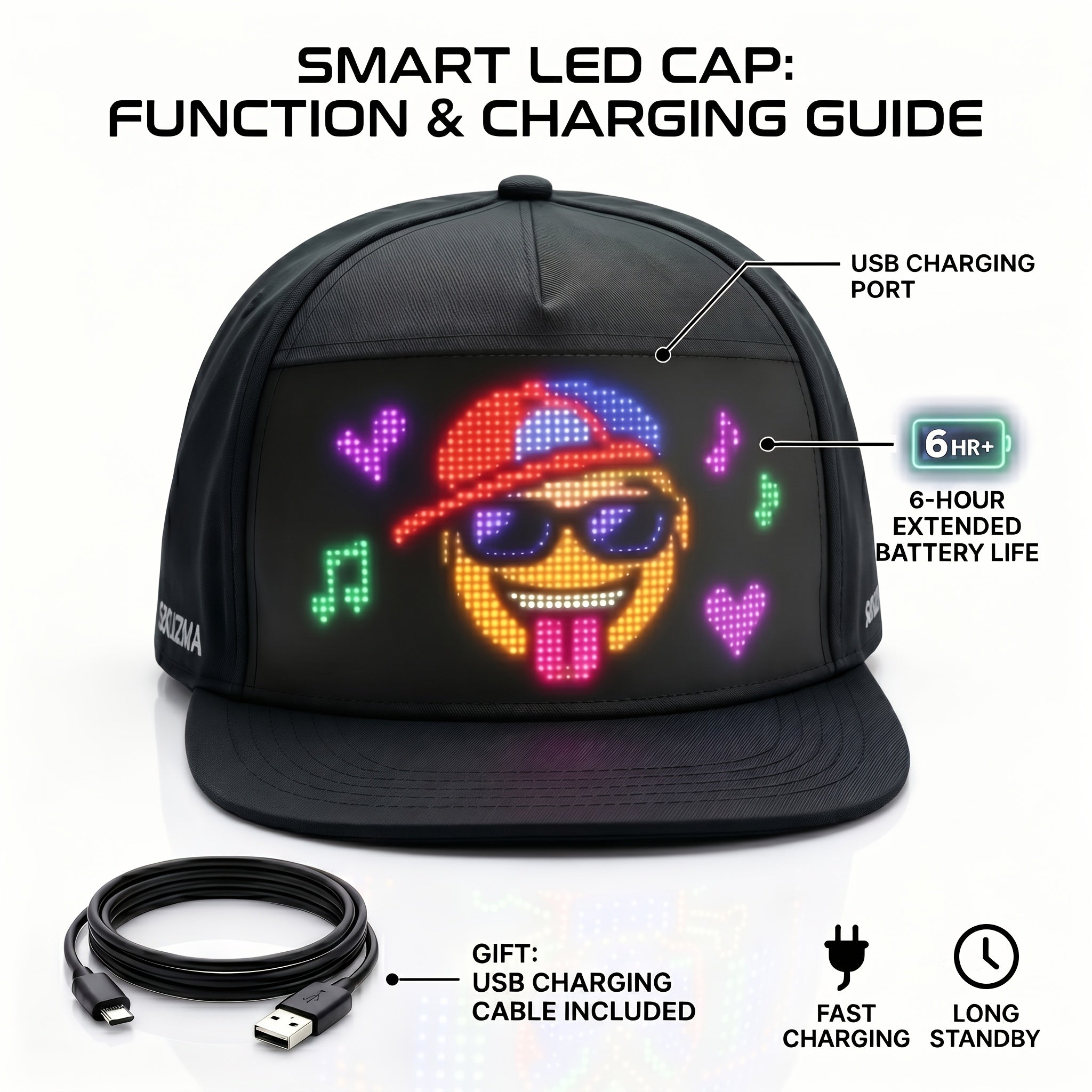 [Ideal Gift] New LED Light-Up Hat, Smart App Programmable Scrolling Message Cap, 16×32 Display Supports US Flag & Text Upload, Breathable Unisex Light-Up Accessory, Novelty Ideal Gift for Teens, Must-Have for Anniversaries, Holiday Parties & Events