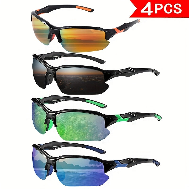 [UV Protective Sunglasses] 4pcs YUKY Men's Polarizing Fashion Sunglasses Mountaineering Fitness Running Outdoor UV Protective Sunglasses Dream True Color Coating Daily Leisure Home Outdoor Mountaineering Fishing Driving Riding And Other Scenes
