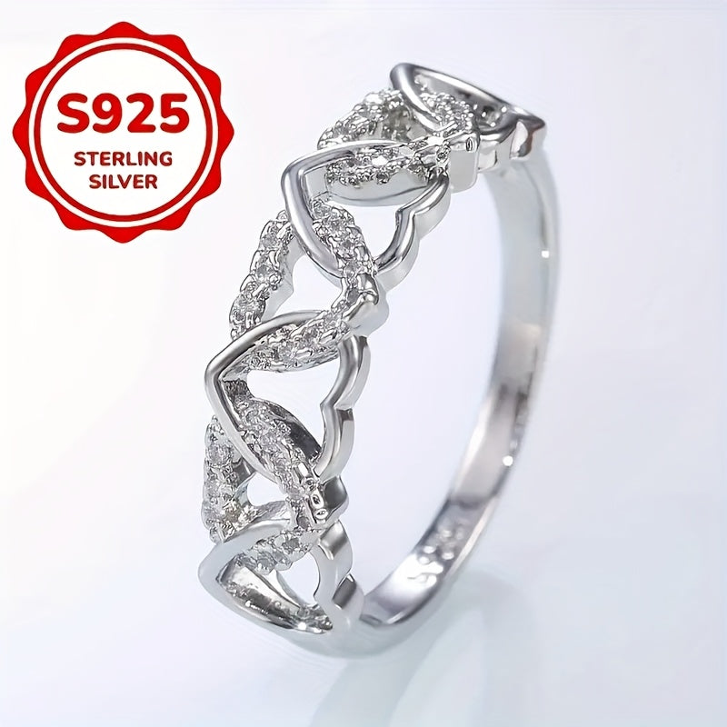 S925 Silver Heart Shaped Set Ring, Fashionable And Creative, Love Surrounding Women's Ring, Suitable for Daily Parties And Banquets, Perfect Valentine's Day Gift