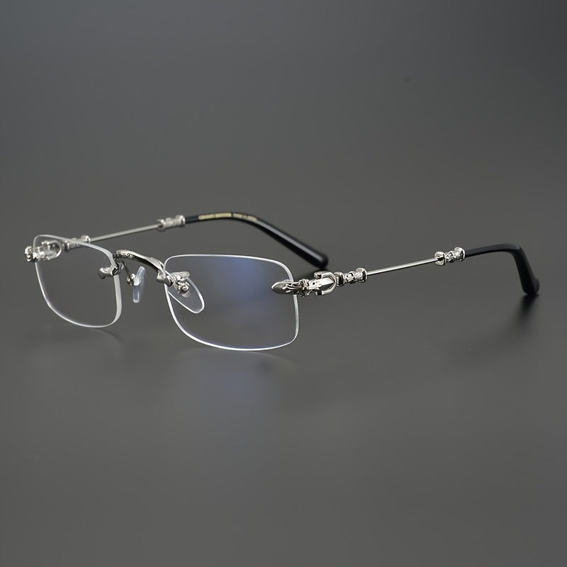 Vintage Square Frameless Glasses - Golden & Silvery Zinc Alloy, HD Transparent Lenses, Fashionable Business Look, Mature Design