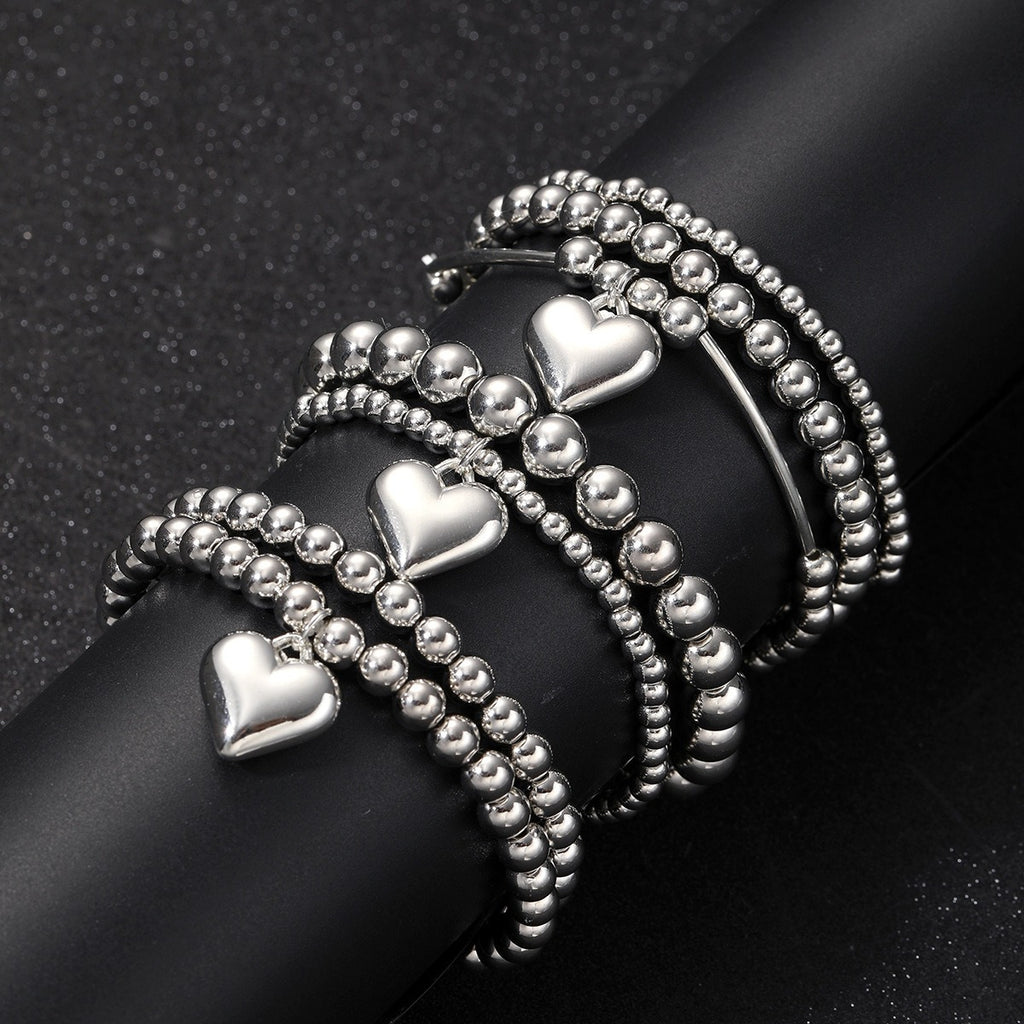 7pcs French Style Beaded Folding Bracelet & Pendant Set for Women - Elegant Layering with Beads, Suitable for Daily Wear, Birthday Gifts, Year-Round
