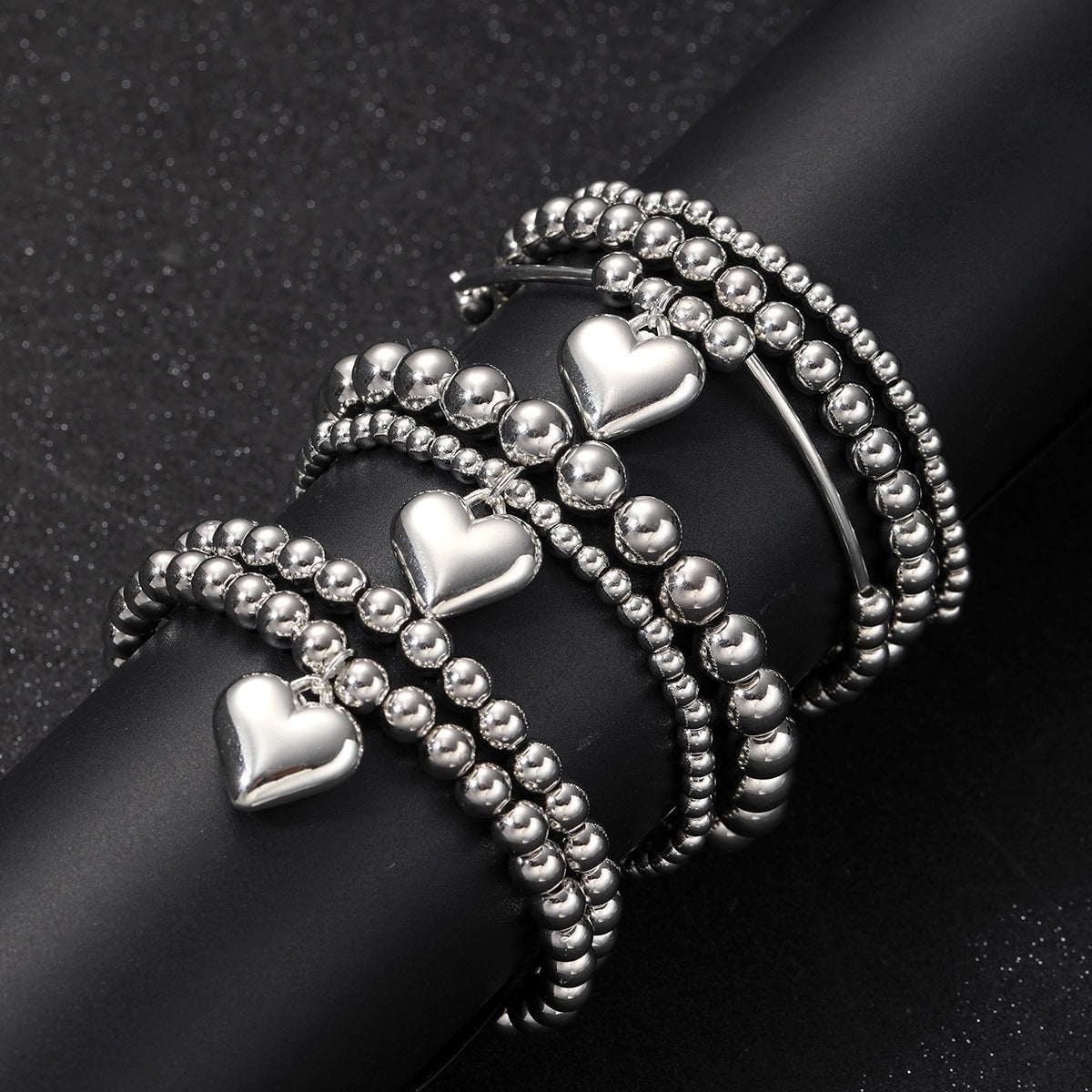 7pcs French Style Beaded Folding Bracelet & Pendant Set for Women - Elegant Layering with Beads, Suitable for Daily Wear, Birthday Gifts, Year-Round