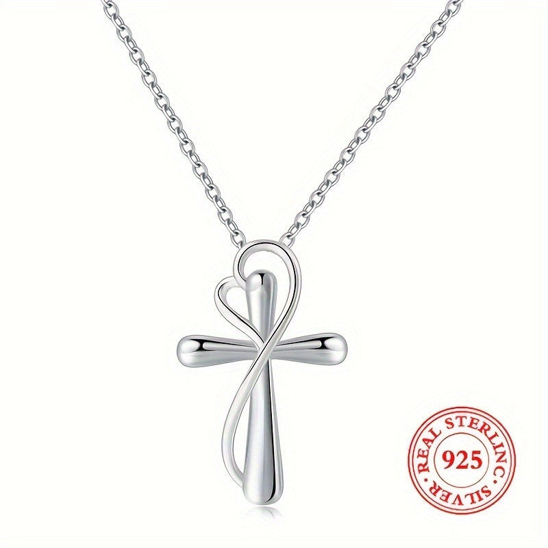 925 Sterling Silver Love Cross Women's Pendant Necklace Jewelry Gift for Mother, Soulmate, Girlfriend