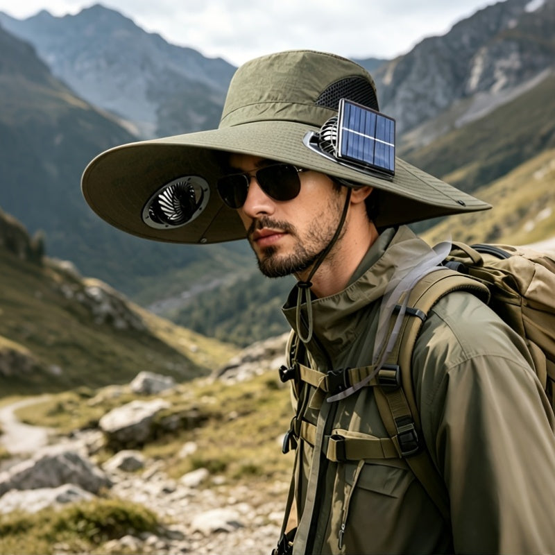 Solar-Powered Cooling Hat with Sun Protection, Featuring a Three-Speed Adjustable Fan Cap. A Beach Hat, a Sun Hat, Suitable for Both Men And Women, Ideal for Beach Camping