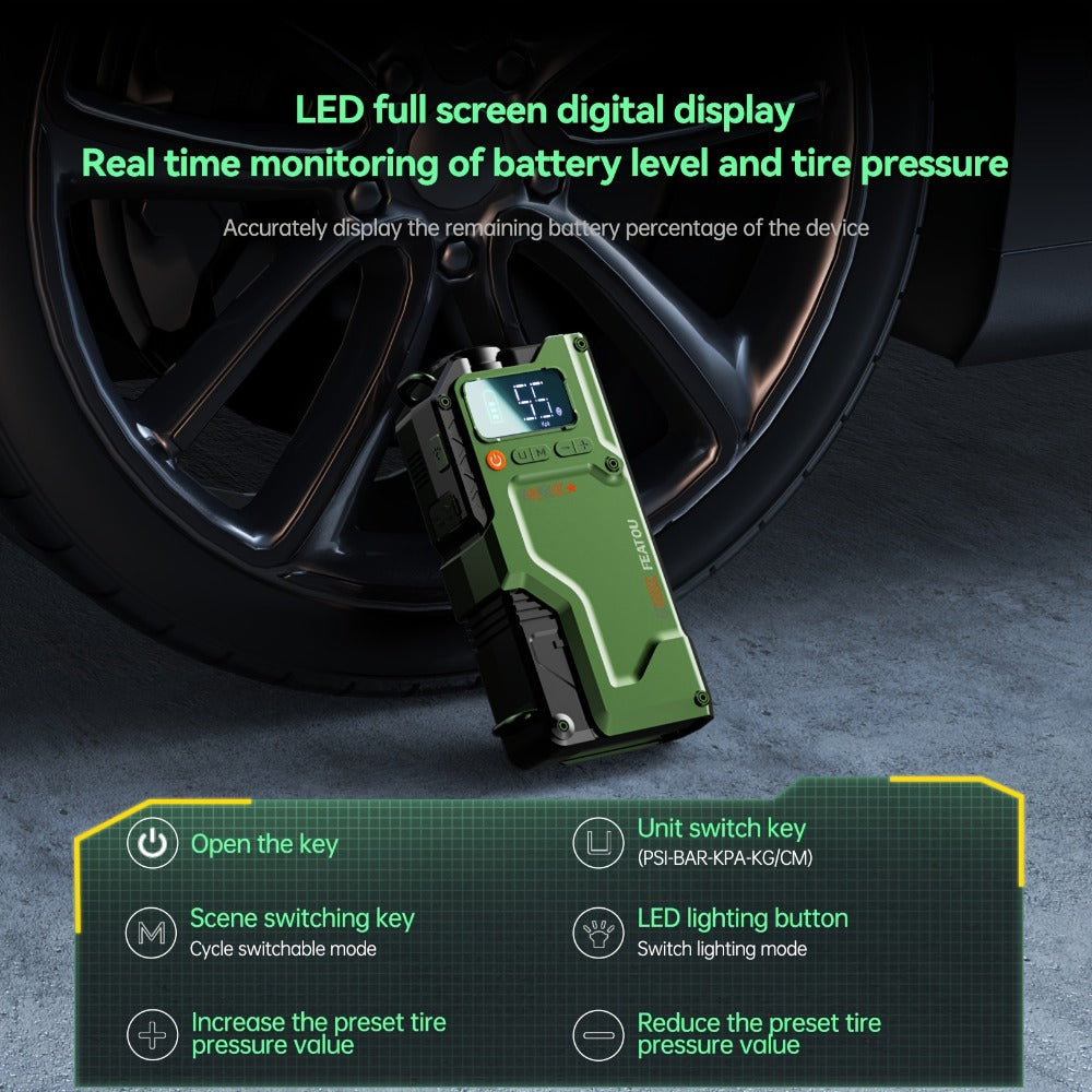 Jump Starter with Air Compressor, Portable Car Jump Starter, 5000A&7000APeak, Jump Starter Battery Pack With150PSI Digital Tire Inflator, Car Battery Jump Starter for 10.L Gas Or 2.38gal Diesel Fast Charging USB Output, LED Emergency Lighting