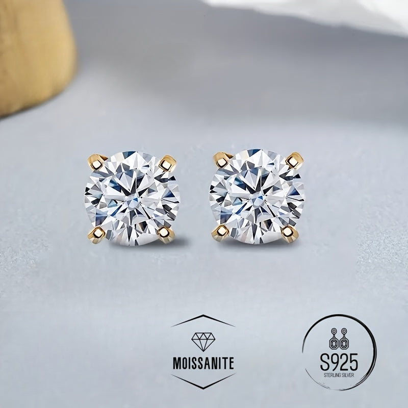 Elegant Moissanite Earrings For, Women, Men, 0.5/1/2Ct D Color VVS1 Clarity Brilliant Round Cut Moissanite, with S925 Sterling Silver 1.0/1.2/1.8G, Hand-Made Top-Tier Quality, Ideal Gifts for Wedding, Birthday, Mother, Daughter