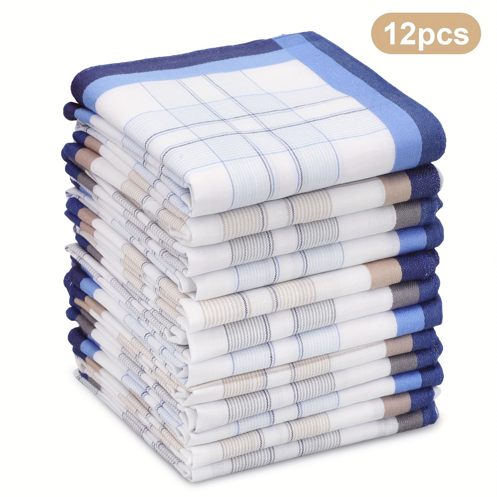 12pcs Men'S Handkerchiefs, 100% Cotton Soft Plaid Hankies Pocket Squares, for Daily Use & Travel, Best Gift
