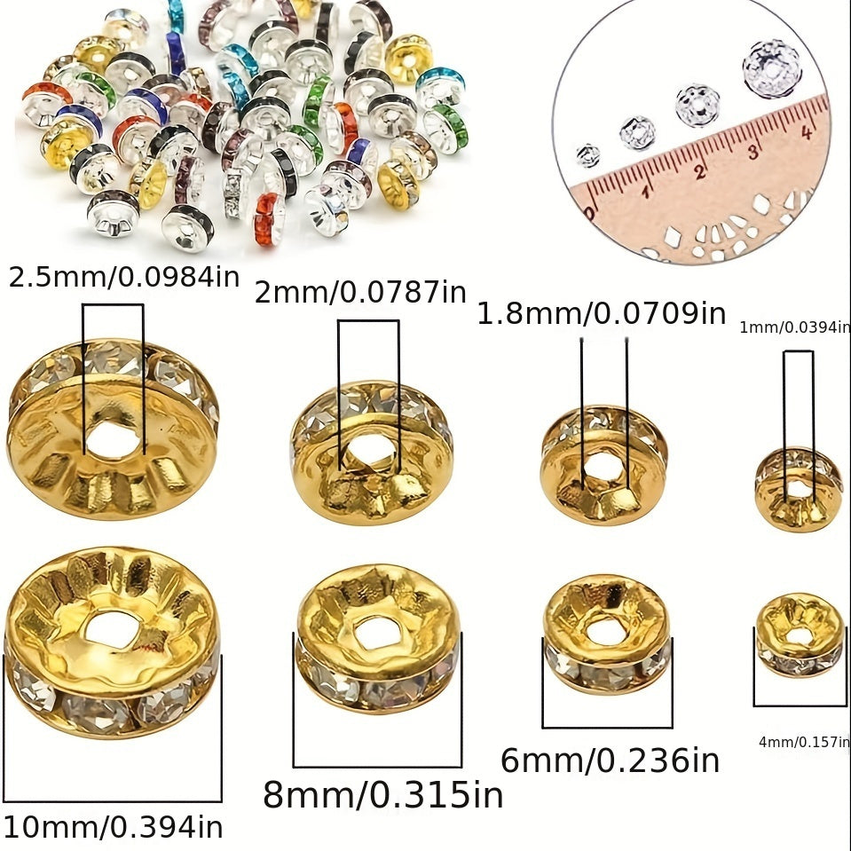 500pcs Mixed Color White AB Iron Rondelle 4/ 6/ 8/ 10mm, Round Rondelle Loose Spacer Beads for DIY Bracelet Necklace Pendant
