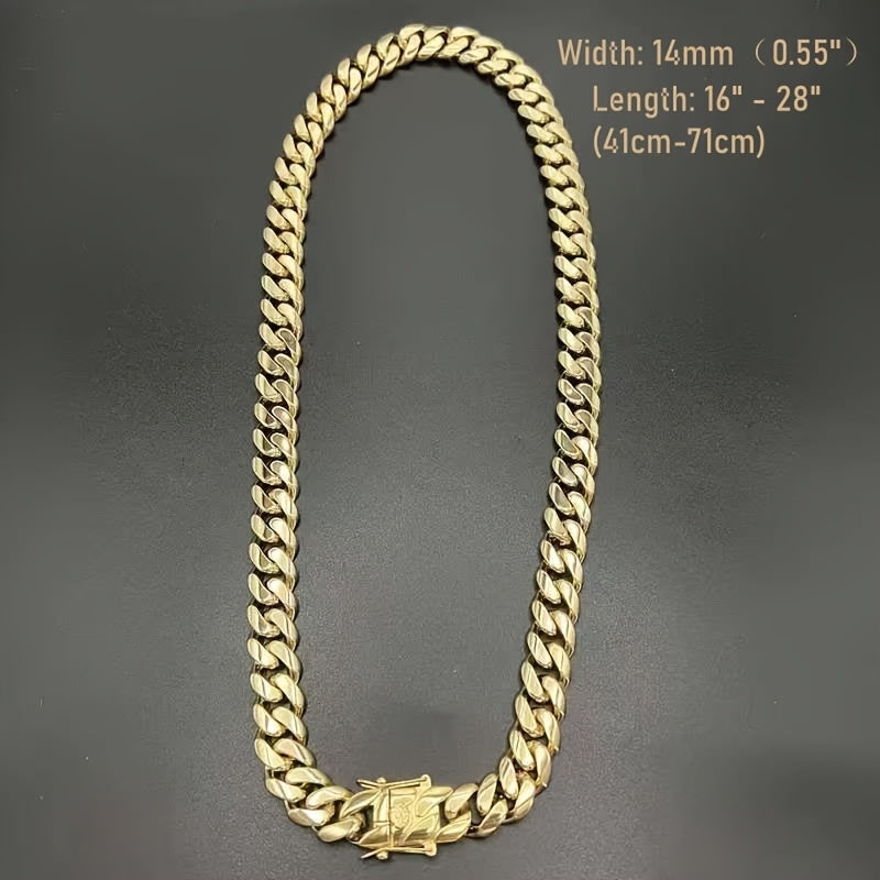 Men's Heavy-Duty Chain Necklace - 18K Gold Plated Golden-Plated Cuban Chain Necklace, 316L Stainless Steel, Hypoallergenic, Water-, Durable And High-Quality, Perfect for Various Parties, Christmas And Halloween Gifts