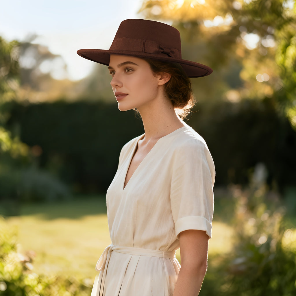 Women's Ladies Elegant Bow Fedora Hat Wide Brim Felt Hat Panama Church Derby Top Hat