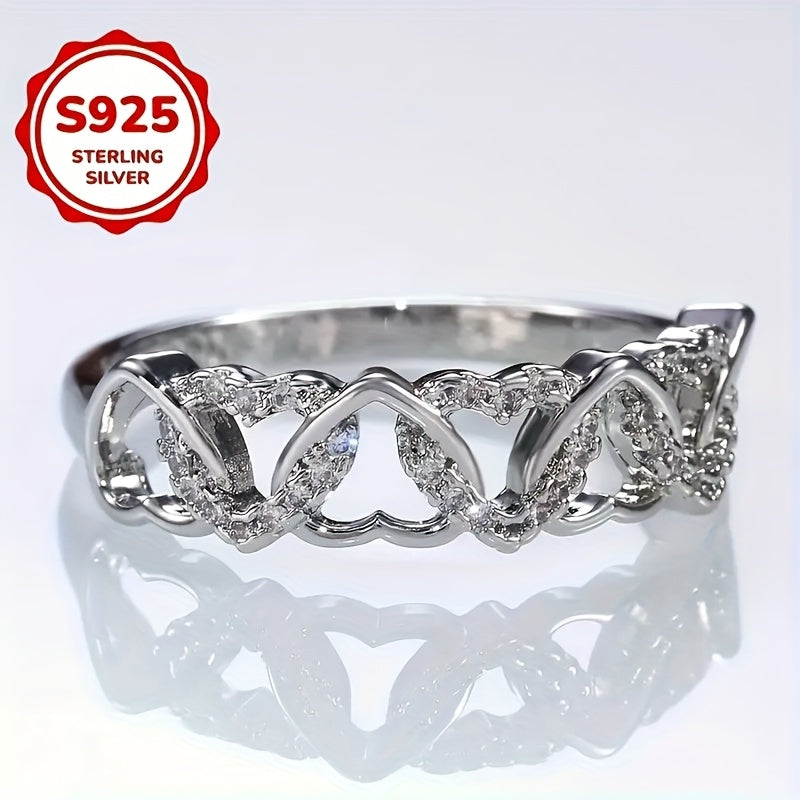 S925 Silver Heart Shaped Set Ring, Fashionable And Creative, Love Surrounding Women's Ring, Suitable for Daily Parties And Banquets, Perfect Valentine's Day Gift