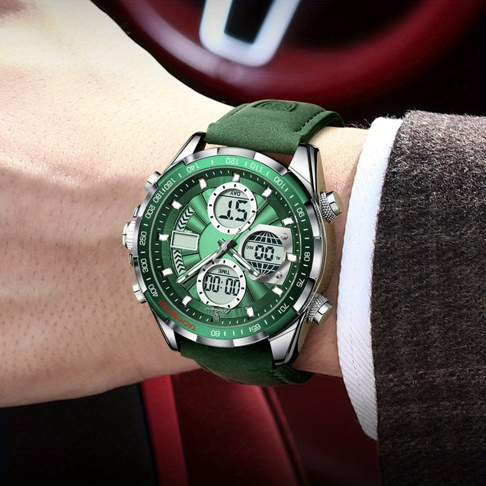 [Sleek Stylish Watch] The POEDAGAR Men's Watch Features a Sleek And Stylish Design Suitable for Casual Attire, Equipped with a Quartz Movement, Alarm Clock, Calendar, And Waterproof Capabilities, Offering Both Analog And Digital Displays