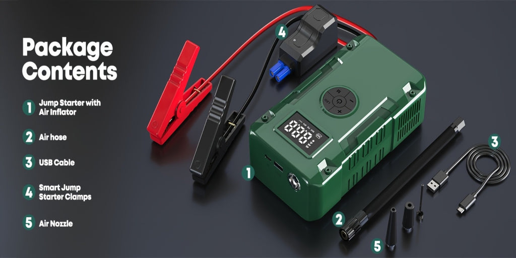 10000A 7-in-1 Multi-Function Emergency Jump Starter with Air Pump, 150PSL Car Battery Booster, Tire Inflator, Portable Vehicle Battery Charger, Suitable for 2.64-Gallon Gasoline or 2.38-Gallon Diesel Batteries, LED Emergency Light
