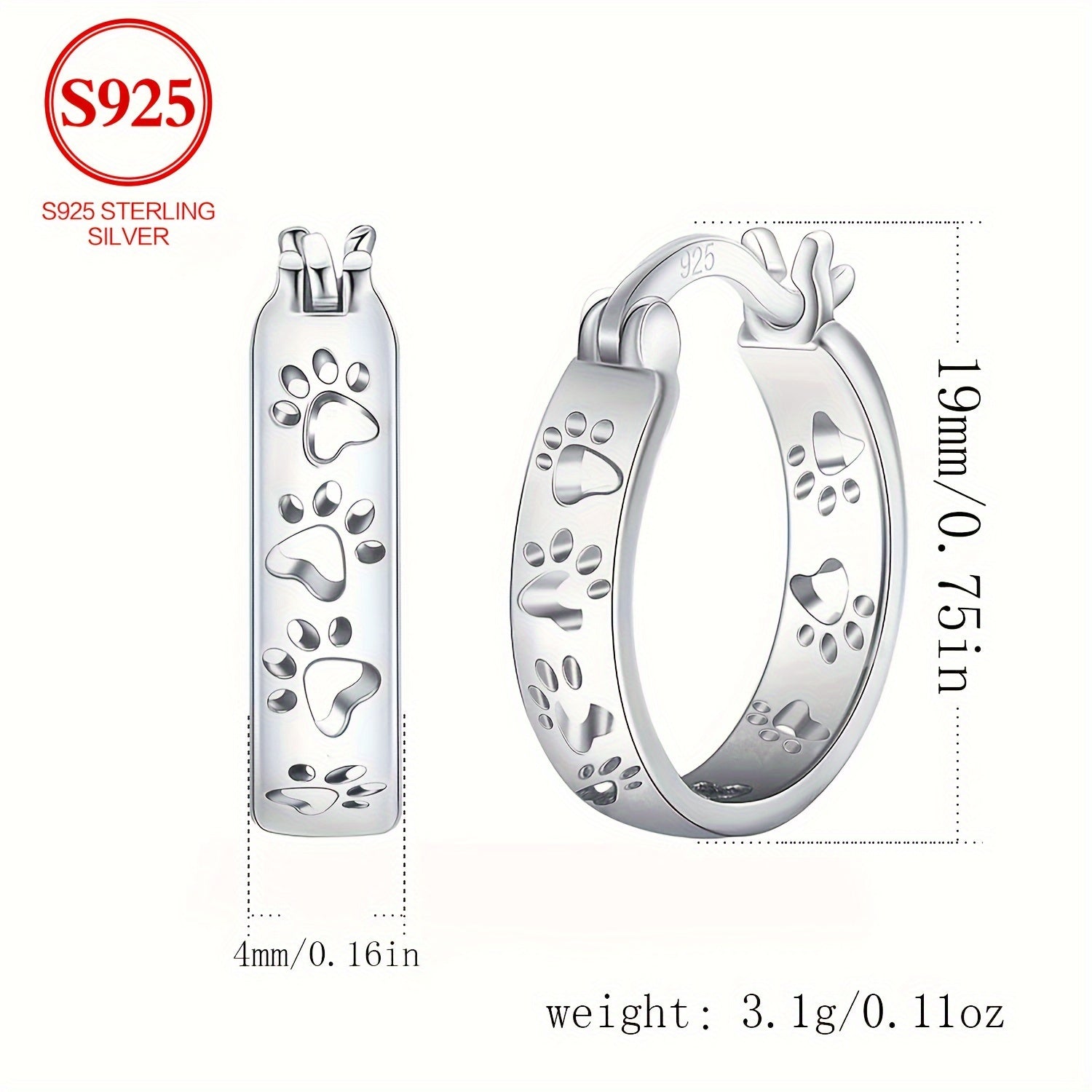 925 Sterling Silver Hoop Earrings for Simple Holiday Style, No Mosaics, Everyday and Gift Occasions, Valentine's Day Gift Ideas, Elegant Animal Claw Jewelry for All Seasons