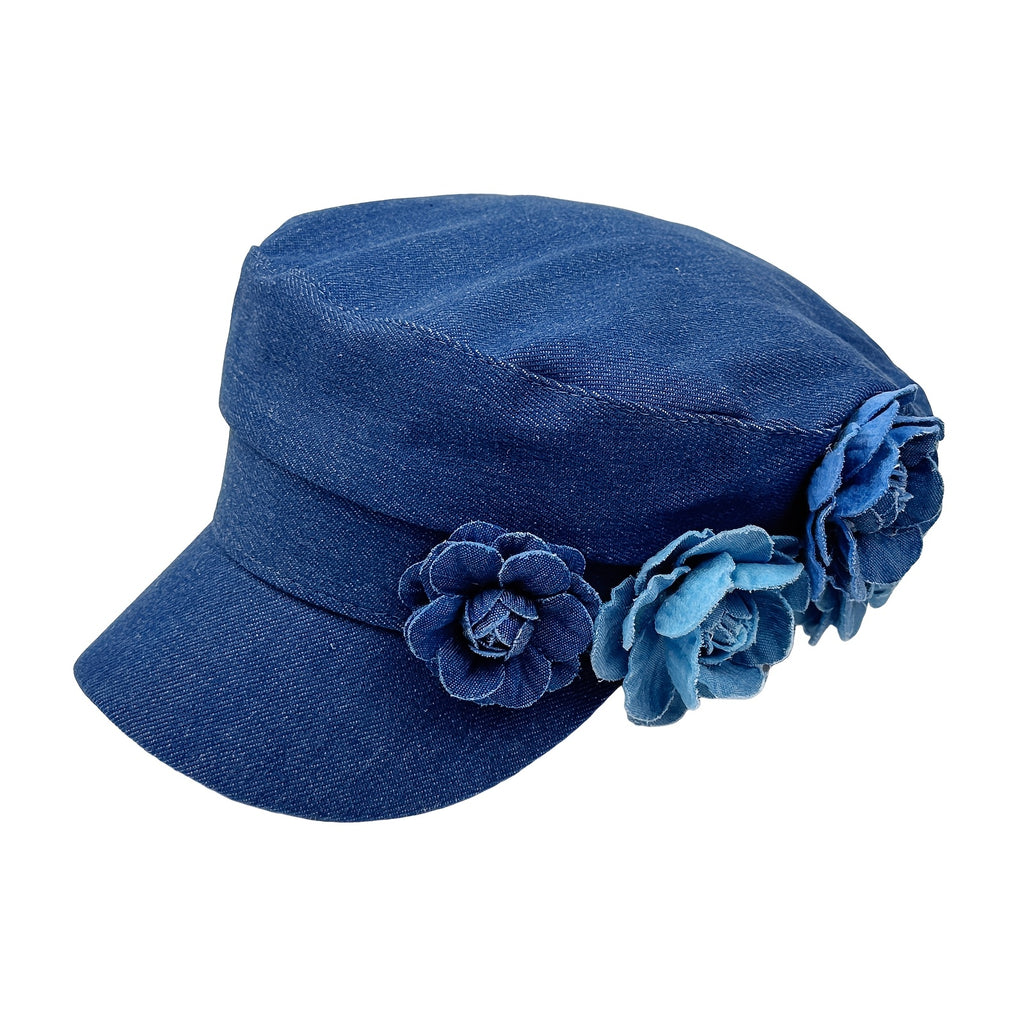 Women's Floral Denim Newsboy Cap Handmade Flower Decor Casual Hat for Artists Painters Suitable for Daily Outdoor Wear