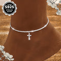 Beautiful S925 Sterling Silver Cross Anklet Featuring a Dazzling End, Perfect for Bohemian Vacation Style Jewelry for Casual Outfits, Beach Trips, And Parties. an Ideal Gift for Valentine'S Day And Mother'S Day, This Accessory Is Stylish for Any Sea