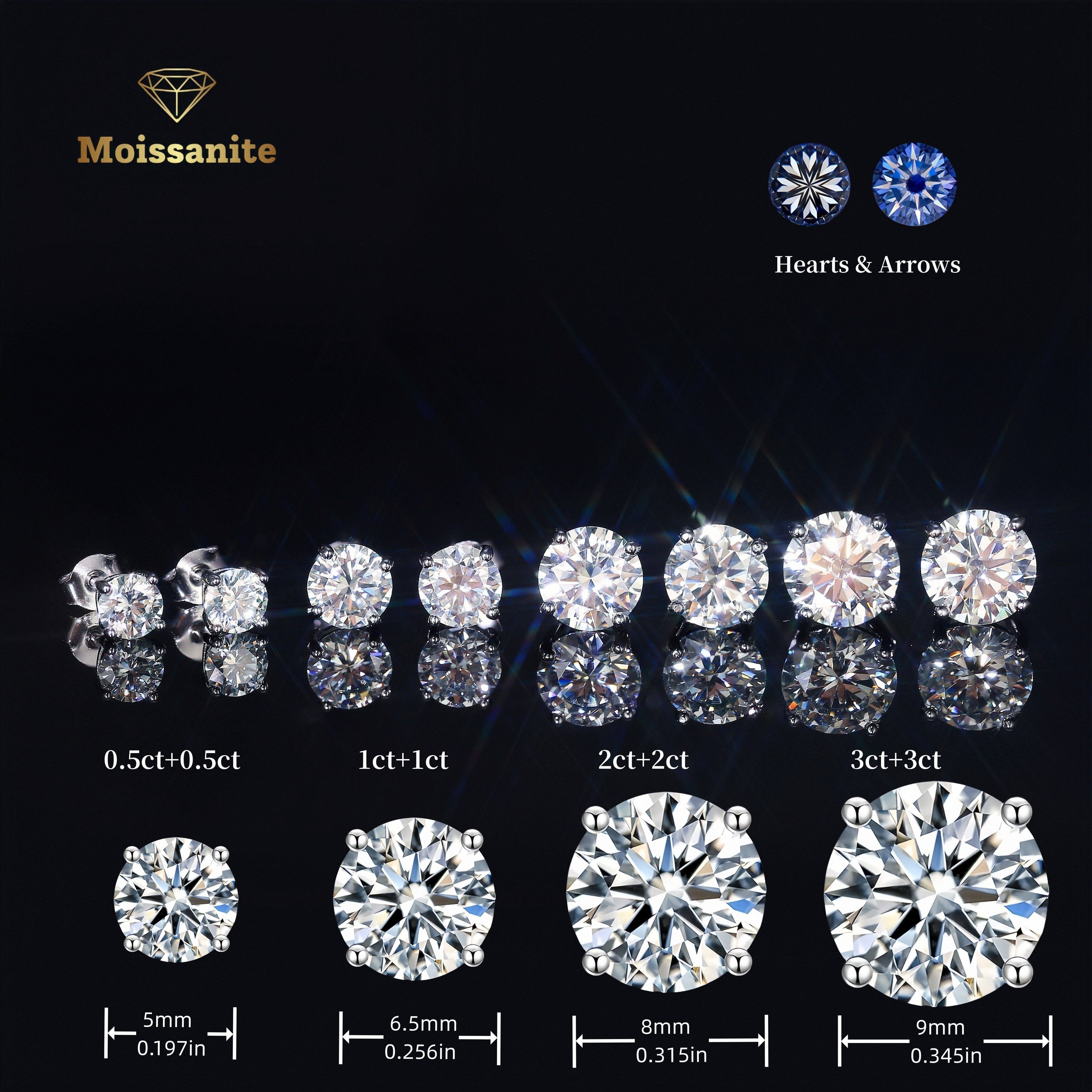1 Pair of Moisanite Earrings, 1CT-6CT-D Color VVS Clarity, Brilliant Circular Cut, moissanite, 925 Sterling Silver, Gift for Women And Men with Jewelry Box, Girl, Earring Gift