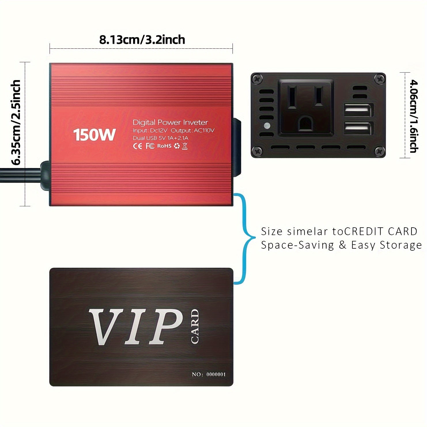 150W Car Power Inverter 12V DC to 110V AC Converter Vehicle Adapter Plug Outlet with 3.1A Dual USB Car Charger for Laptop Computer