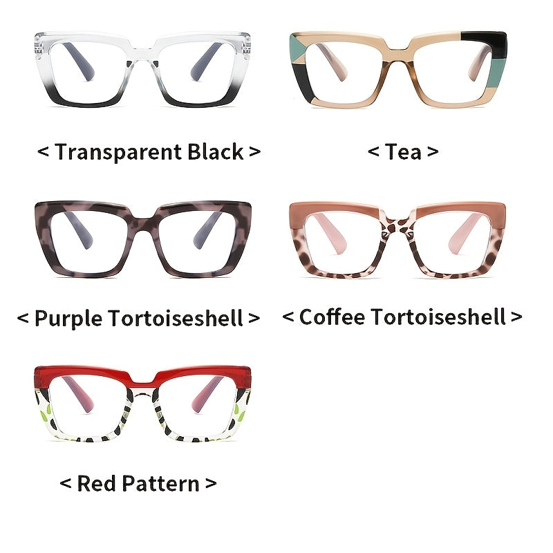 4pcs Fashionable Large Frame Ladies Reading Glasses Set | High-Definition Reading Lenses, Leopard Print Splicing And Classic Black Combination, Polycarbonate Frame, Meet Various Daily Trendy Matching