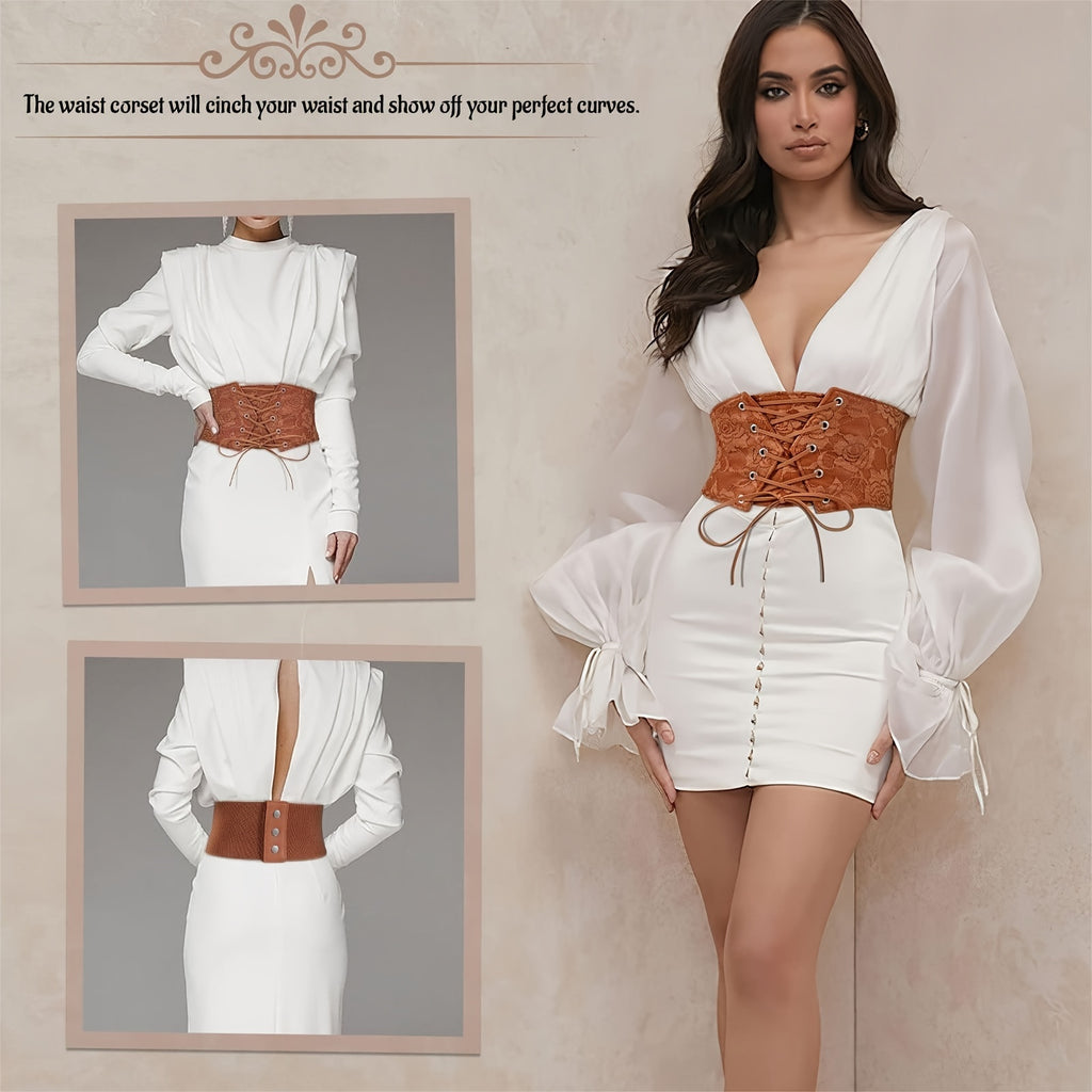 Suosdey Women Waist Belt Corset Lace Up Tied Waspie Elastic Wide Belt for Dresses Halloween Pirate Corset