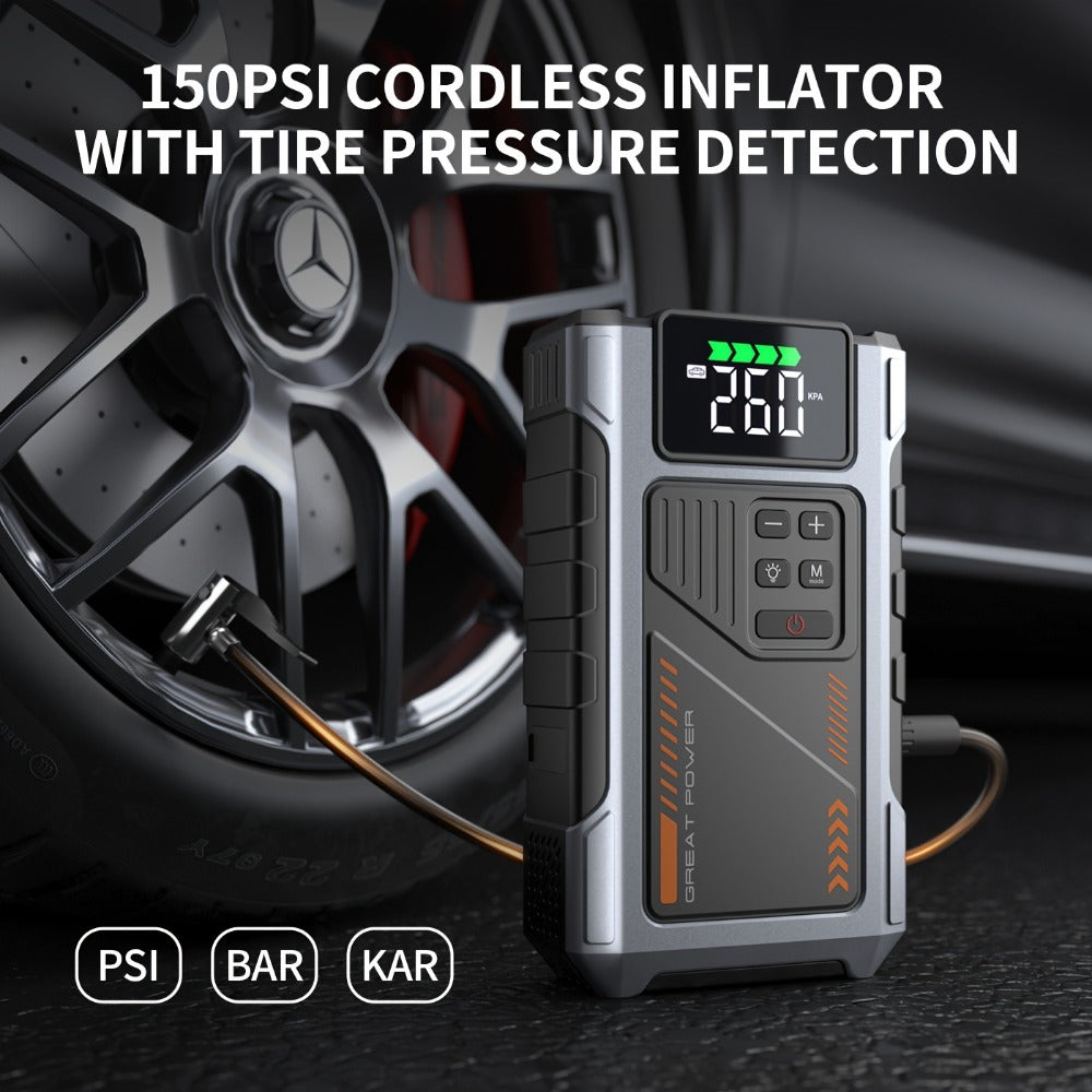[Portable Jump Starter] Jump Starter With Air Compressor, 8000A Peak Battery Jumper Starter Portable, Jump Box For Car Battery, 12V Portable Jump Starter For 8.0L Gas And 6.5L Diesel Cars With USB Ports And LED Flashlight, Portable Car Jump Starter, Batte