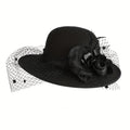 Women's Dome Top Fedora Hat with Flower Decoration Veiled Church Party Hat Retro Elegant Party Wedding Styling Hat 1920s Elegant Charming Hat