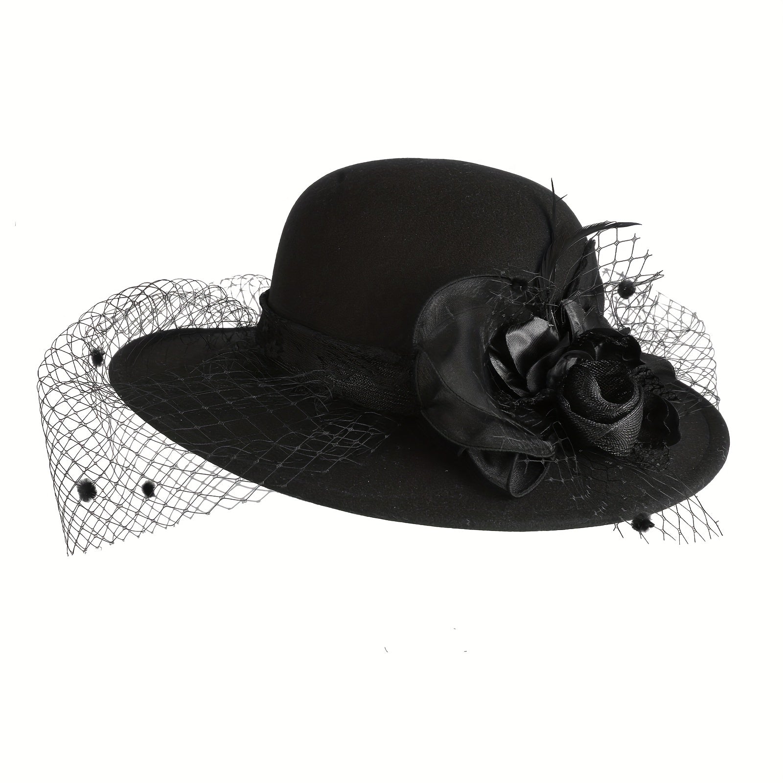 Women's Dome Top Fedora Hat with Flower Decoration Veiled Church Party Hat Retro Elegant Party Wedding Styling Hat 1920s Elegant Charming Hat