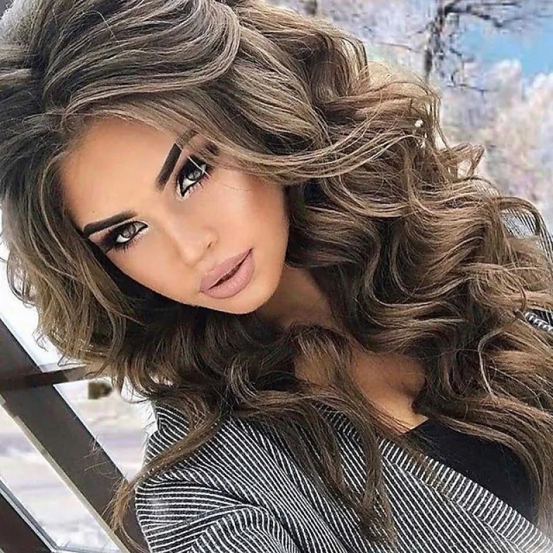 Women's Fluffy Long Curly Hair No Bangs Big Waves Brown Synthetic Wig New Product on Cross-Border Platform Costume