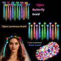 36pcs Luminous Headwear (12* Headwear Glowing Garland, 12* Transparent Braids, 12* Butterfly Braids) Are Suitable For Christmas Cosplay, Halloween, Wedding, Birthday Party, Photography, Concert