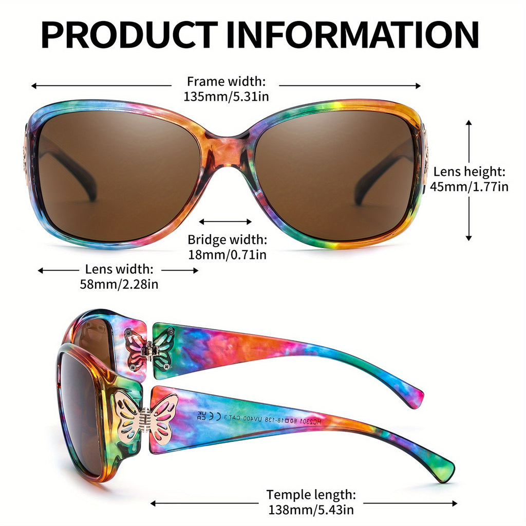 [2pcs] Women'S Polarized Sunglasses with Wrap-Around Butterfly Heart Design, Trendy Jackie-O Style for UV400 Protection