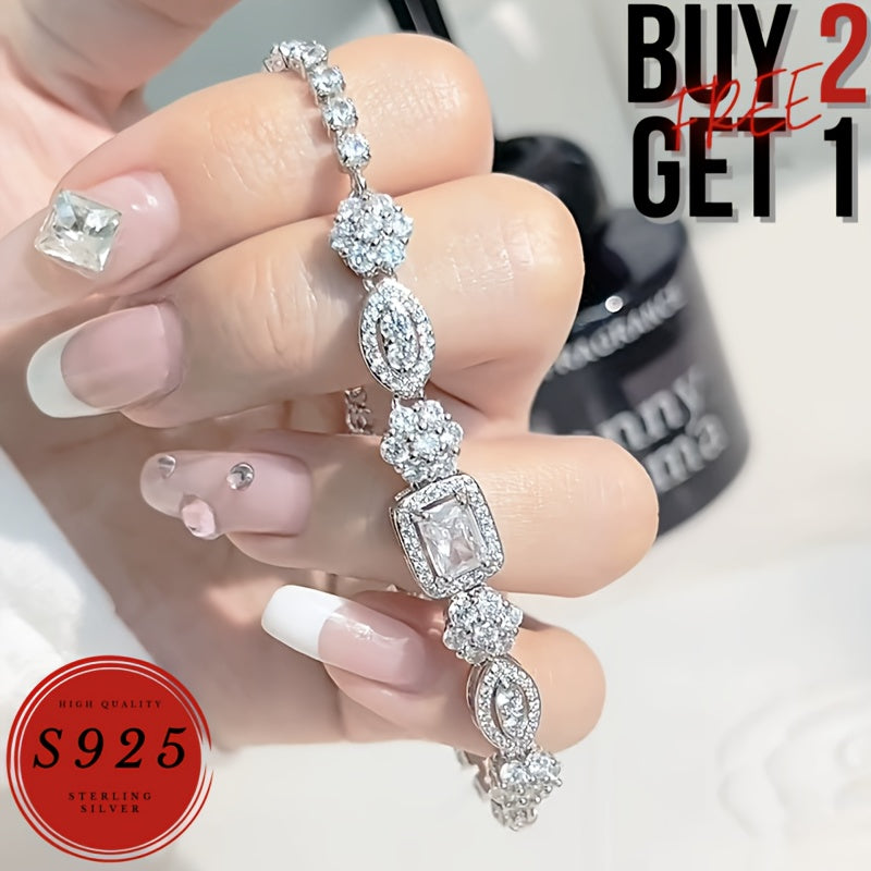 925 Sterling Silver Artificial Diamond Bracelet for Men and Women, Italy Fashion Jewelry with Gift Box, Multi-Size Necklaces - Birthday, Party, Holiday Gifts for Boyfriend, Girlfriend, Wife, Husband (Buy 2 Get 1 Free)