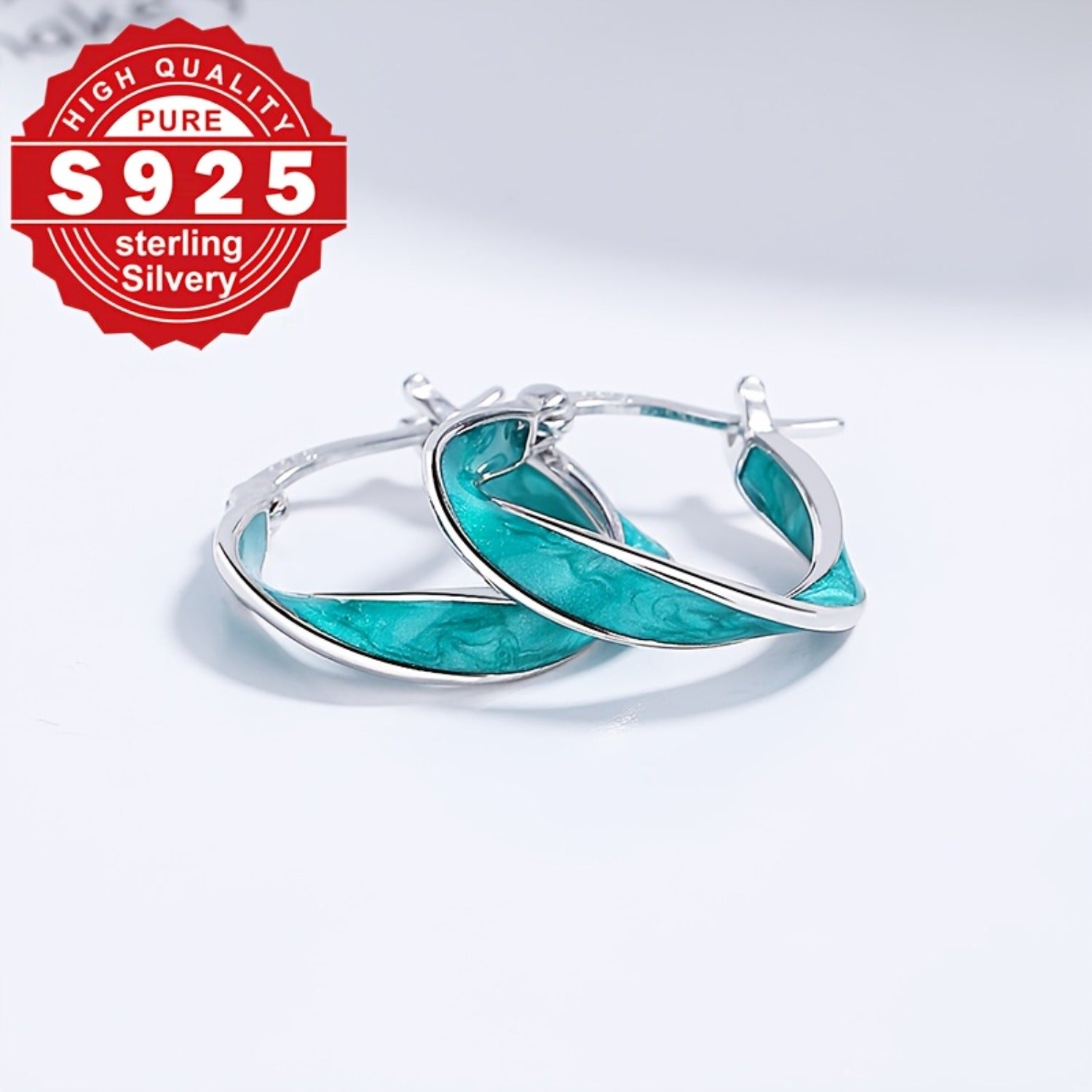 Women's 925 Sterling Silver Hoop Earrings with Turquoise & Blue Accents - Elegant Everyday Jewelry for Christmas Gifts, Versatile for Casual & Formal Occasions, Christmas Earrings, Formal Accessory, Luxurious Finish, Durable Jewelry
