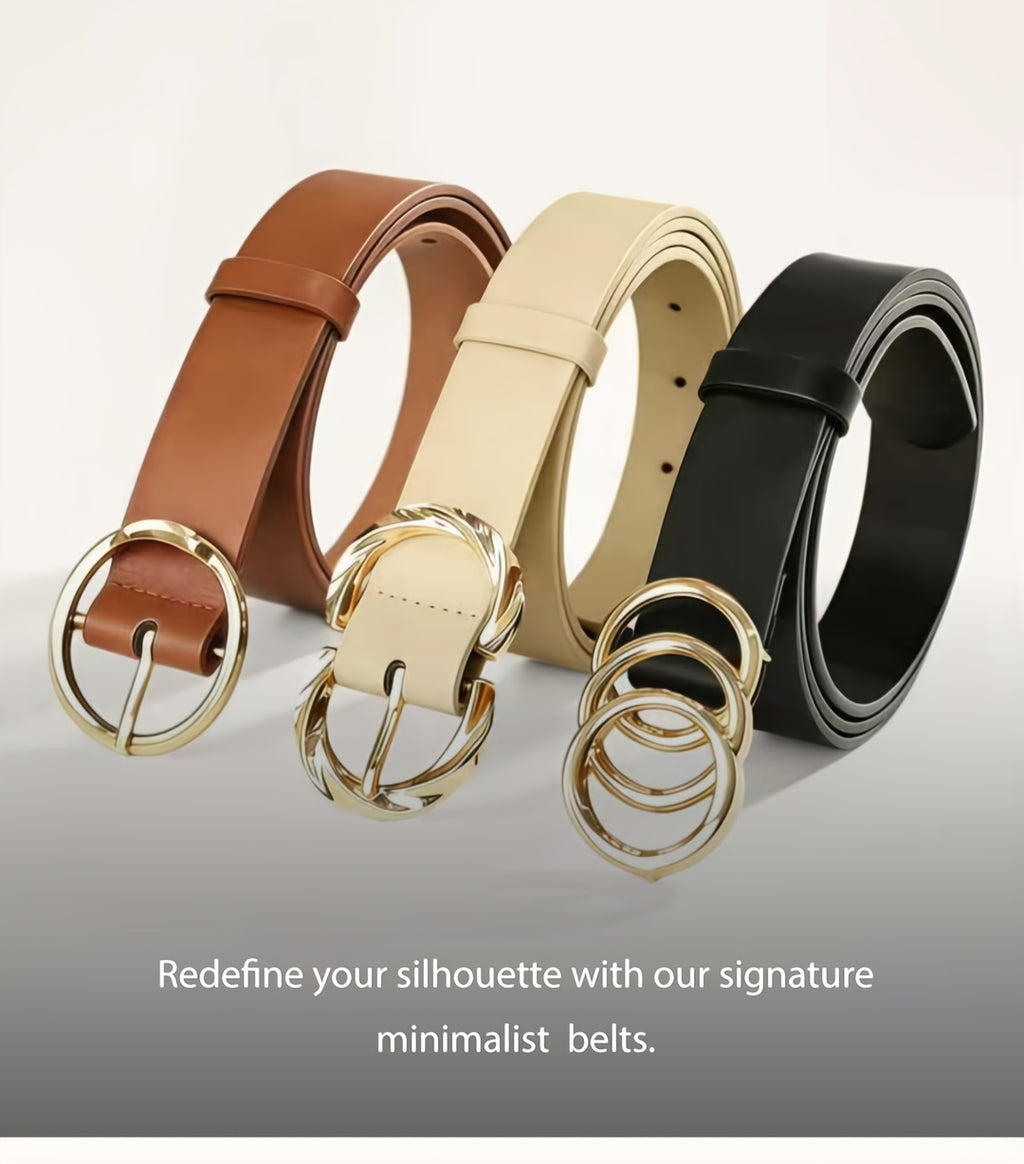 3pcs Set of Women'S Easy And Fashionable Versatile Belt, Jeans Dress Classic Belt, Three-Ring, Two-Ring And One-Ring Metal Buckle Design, Solid Color Elegant Belt, Daily Commuting Waist Additions, Multi-Functional