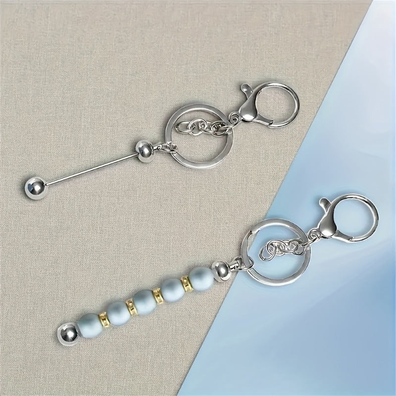 12/24pcs Stainless Steel Beadable Keychain Blanks Beaded Keychain Kit for Crafting Metal Keyring Pendant with Charms for Gifts Christmas & Halloween Gift Key Chain Pendant Production Supplies