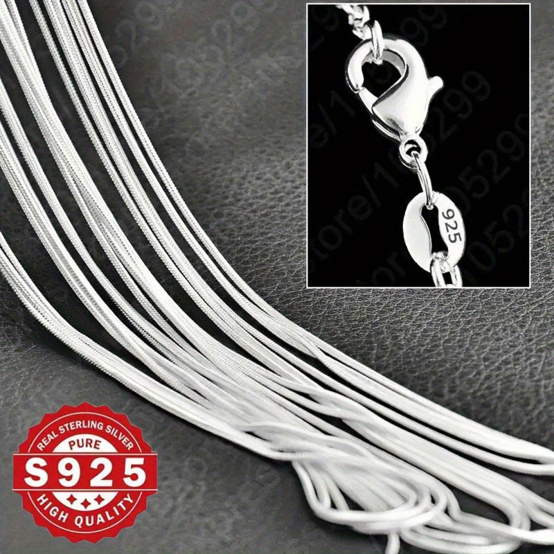 925 Sterling Silver Snake Bone Necklace, Hip-Hop Korean Style, Non-Plated Solid Chain for Parties and Music Festivals, Women'S Minimalist Jewelry Gift - 5pcs Set