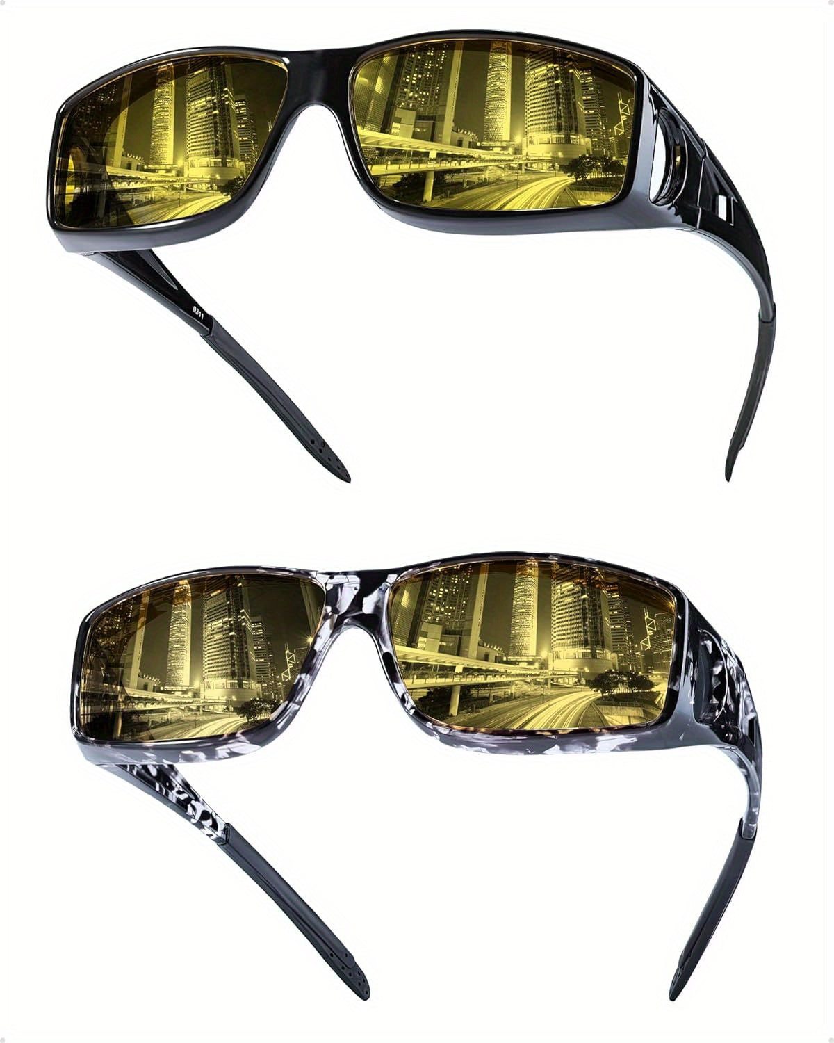 Night Vision Driving Glasses Fit Over Glasses for Men Women, Anti Glare Yellow Nighttime Glasses