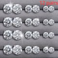 12 Pairs/ sets of Stylish 925 Silver Plated Earrings and Inlaid Synthetic Synthetic Zircon Simple Earrings for Men and Women Everyday Wear