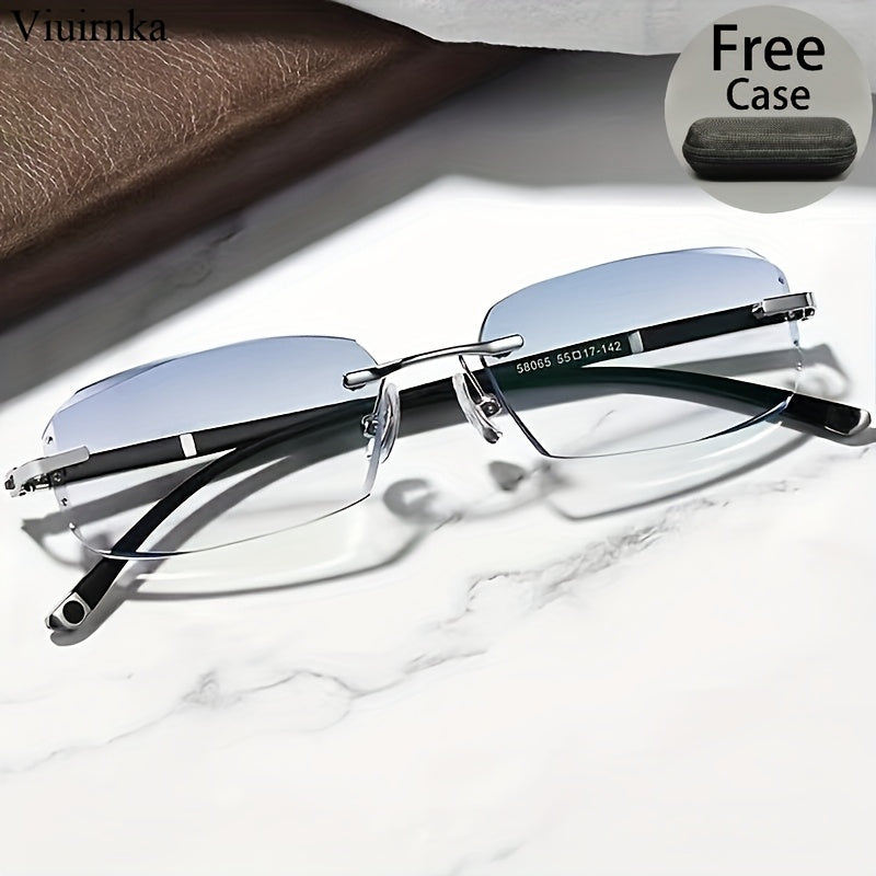 Men'S Frameless Anti Blue Light Glasses, Retro TR90 Rimless Fashion Design, Business Daily Use For Him, Rhinestone Decoration, Elegant Mature Fashion Gift, Valentine'S Day Gifts, Graduation Gift, Colleague Gift, Without Battery